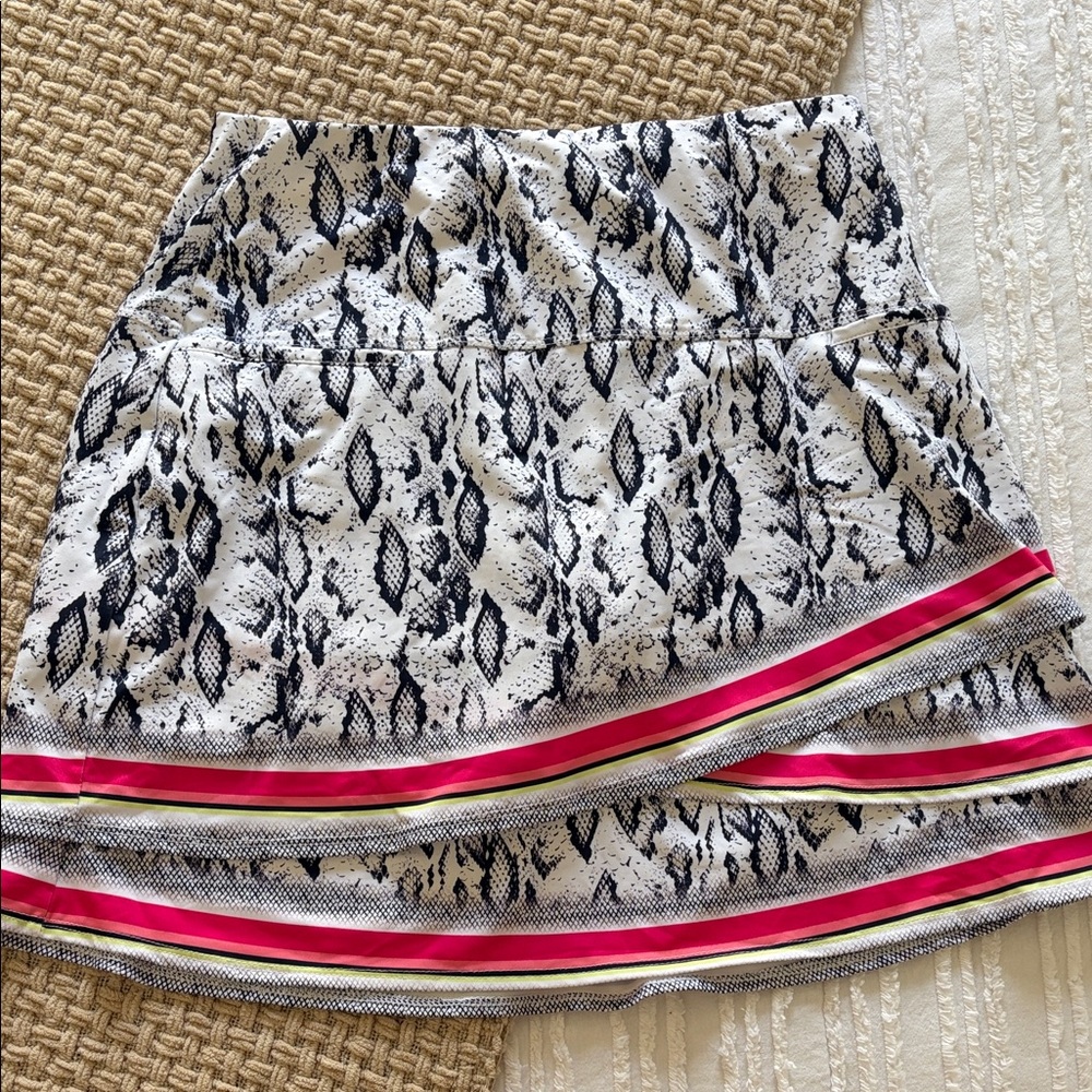 Lucky in Love Snake Print Mini Skort with Pink and Yellow Stripes